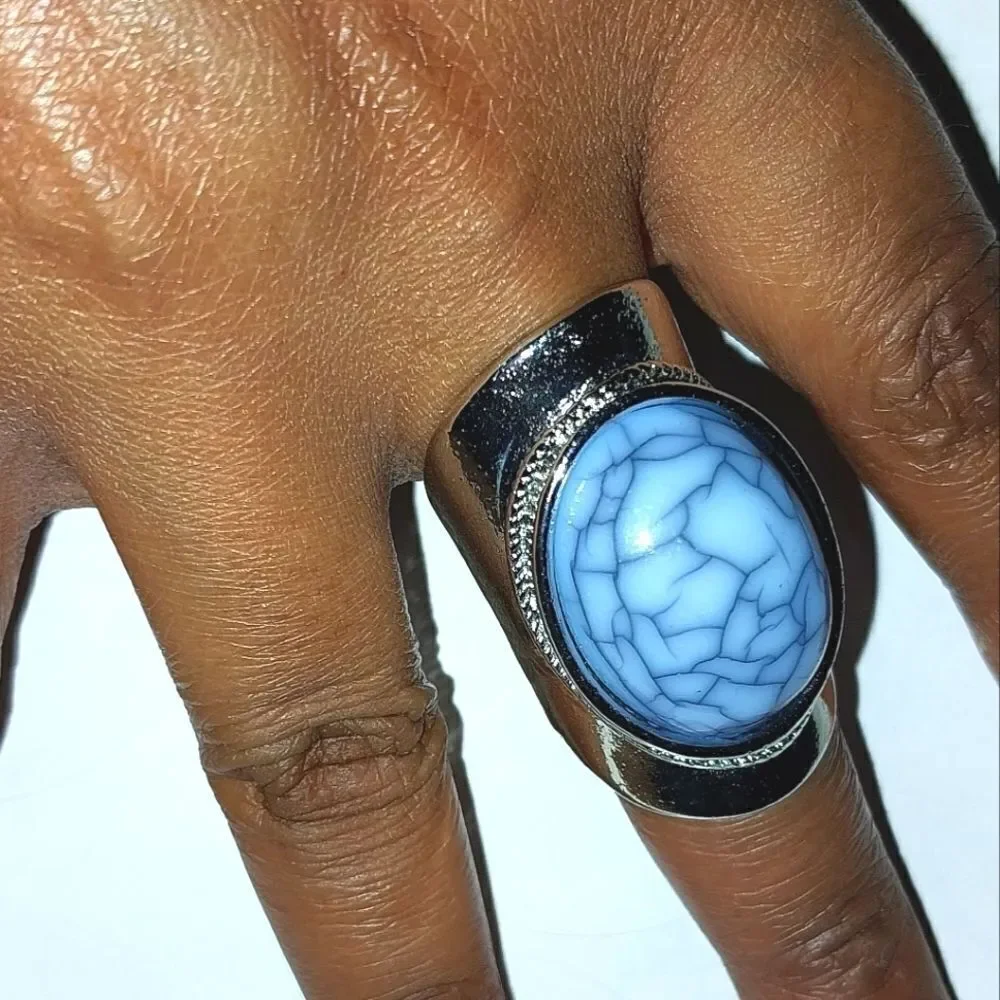 Unisex Bosnian Style Blue Stone Alloy Ring sz 7